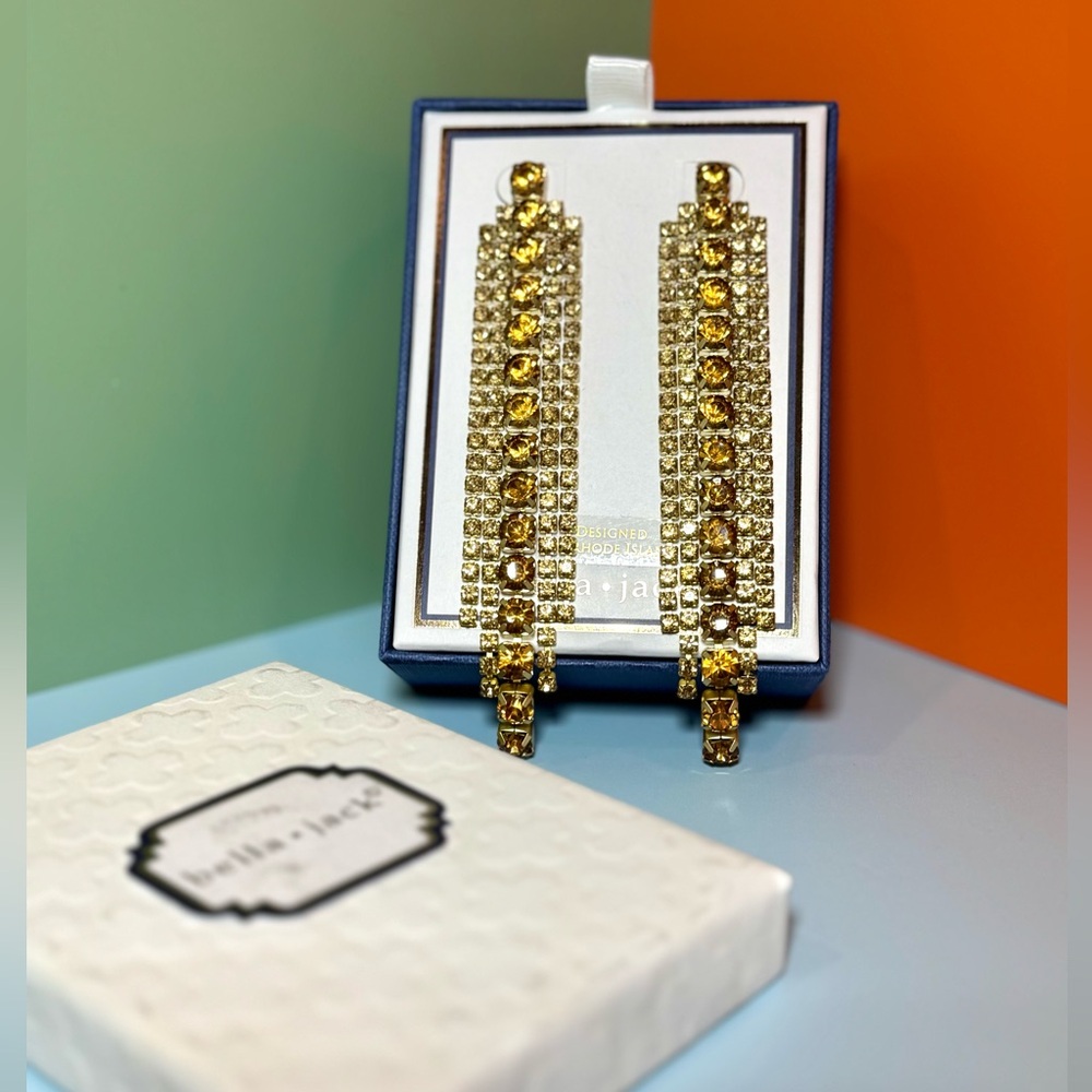 Bella Jack Long Gold-Tone Metal Crystal Drop Earrings - NIB!
